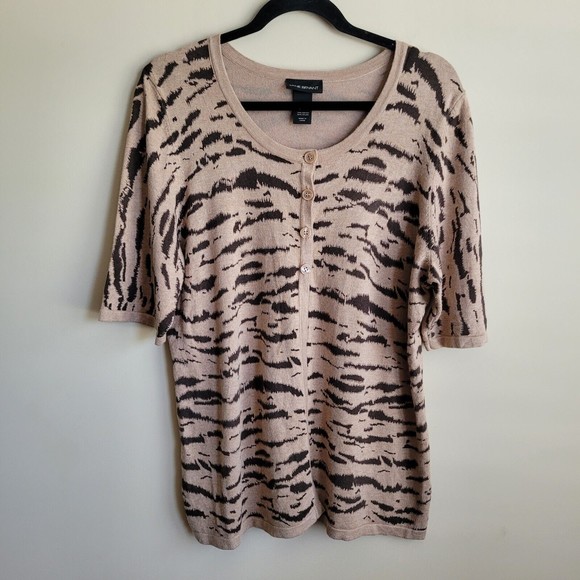 Lane Bryant Womens Cardigan Size 14/16 Animal Print Short Sleeves Four Buttons - Picture 1 of 6